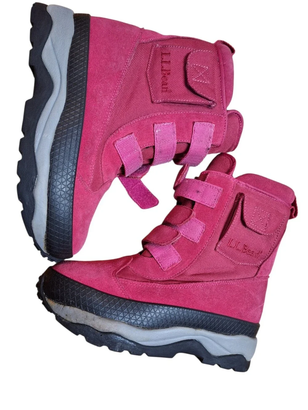 L.L. Bean Kids Pink Suede & Fabric Winter Boots Girls Size 4 Snowing Ski WINTER